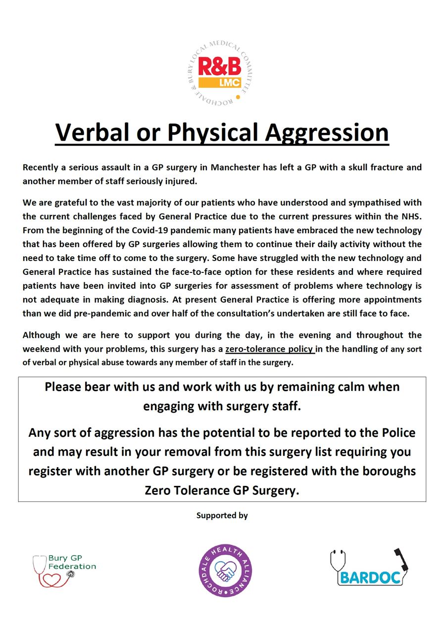 Verbal or physical aggression zero tolerance