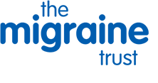 Blue writing says the migraine trust