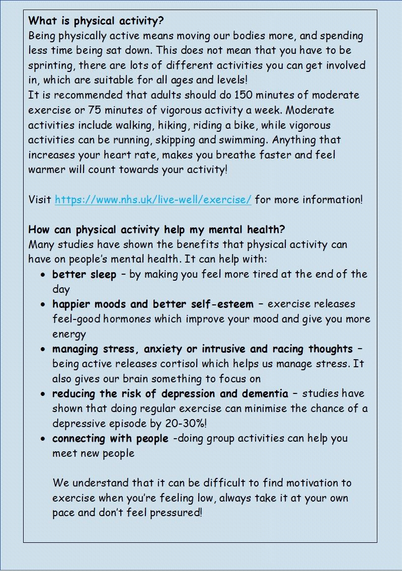 What is physical activity? How can physical activity help my mental health?