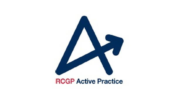 RCGP Active Practice logo, capital A with an arrow
